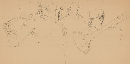 A Mendes - Three Mid 20th Century Pen Drawings, The Orchestra