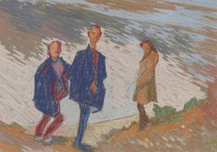 A. Mendes - 1996 Pastel, Figures on a Beach