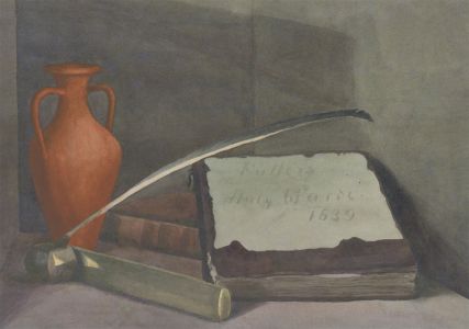 Amy F. Bridges - 1895 Watercolour, Still Life with Books