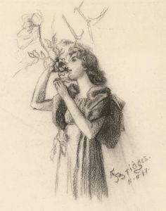 Amy F. Bridges - 1897 Charcoal Drawing, The Pre-Raphaelite Woman