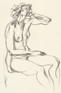 A. Mendes - Signed 1971 Pen and Ink Drawing, Sitting Nude