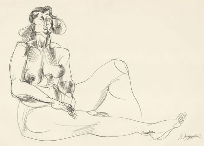 A. Mendes - Signed 1971 Pen and Ink Drawing, Reclining Nude