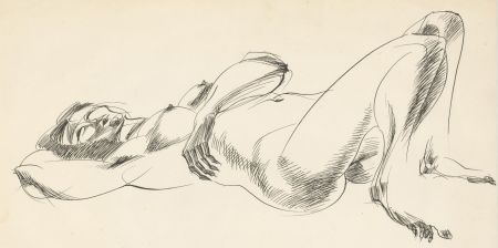 A. Mendes - 20th Century Pen and Ink Drawing, Sleeping Nude Figure