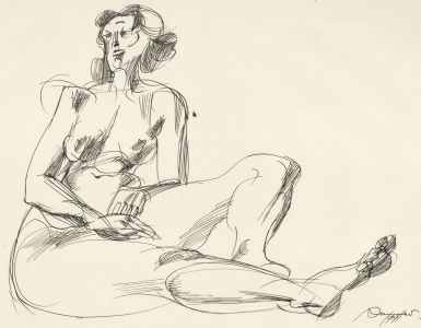 A. Mendes - 1971 Pen and Ink Drawing, The Waiting Nude