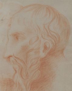 Mid 20th Century Chalk Drawing - Profile of a Classical Man