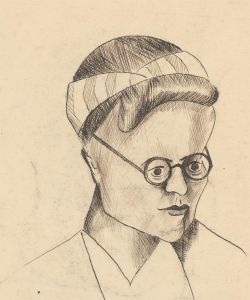 Early 20th Century Pen and Ink Drawing - Portrait of a Lady with Glasses