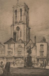 Walter Morgan Skeens (1886-1969) - Etching, Temple Church, Bristol