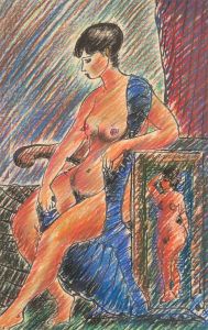 1972 Oil Pastel - Seated Female Nude