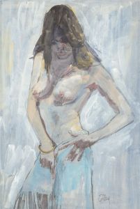 Ronald Olley (b.1923) - Signed c. 2000 Gouache, Nude in Blue