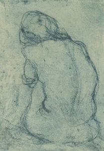 Ronald Olley (b.1923) - Signed c. 2000 Etching, Sitting Nude in Blue