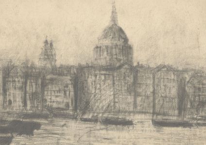 C.H.O. - Signed 1931 Graphite Drawing, St. Pauls Cathedral View from the Thames
