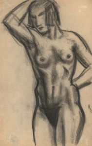 1925 Charcoal Drawing - Posing Standing Nude Study