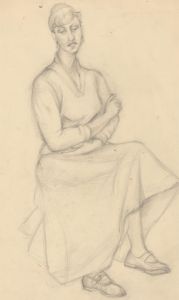 Mid 20th Century Graphite Drawing - Portrait of a Lady with a Long Skirt