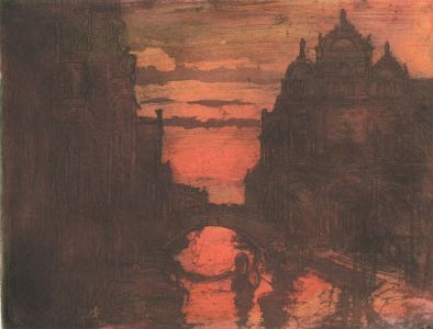 Ronald Olley (b.1923) - c. 2000 Etching, Venice in Orange