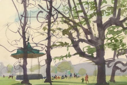 Ronald Olley (b.1923) - Signed c. 2000 Watercolour, Park Scene with a Band Stand