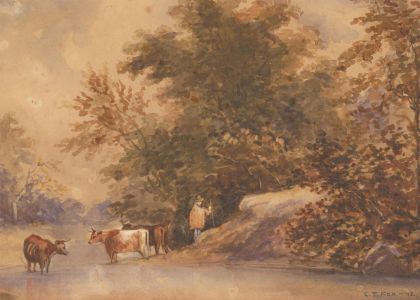 C.J. Fox - 1892 Watercolour, Water Crossing