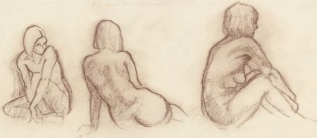 20th Century Chalk Drawing - Three Nude Studies