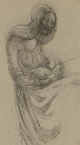 Mid 20th Century Pen and Ink Drawing - Mother and Child
