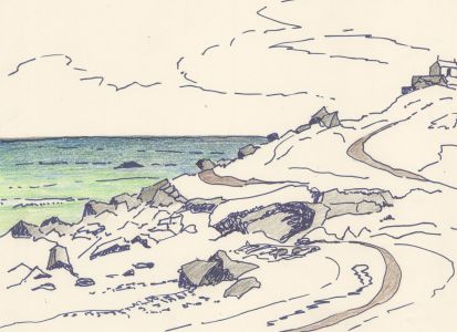 Arthur Mitson - Set of Two 1988 Coloured Pencil Drawings, Rocky Cliff Studies