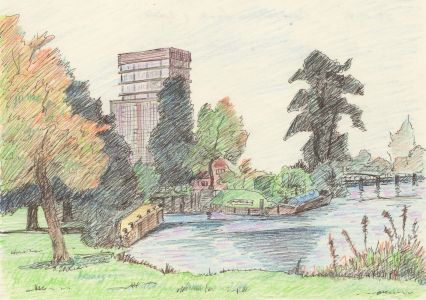Arthur Mitson - 1991 Coloured Pencil, Caversham Lock & Weir