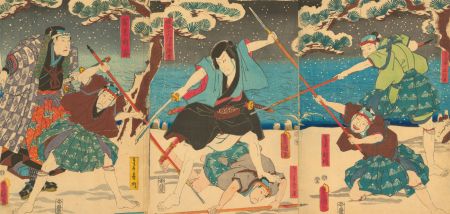 Utagawa Kunisada (1786 - 1865) - Japanese Woodblock, Warrior Triptych