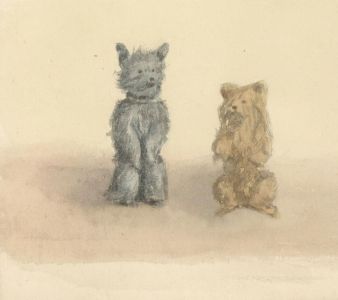 Amy F. Bridges - 1895 Watercolour, Two Dogs on Hind Legs