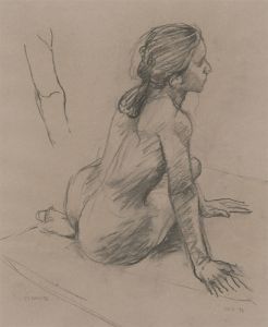 Clifford H. Thompson (1926-2017) - 1995 Charcoal Drawing, Nude Woman Sitting