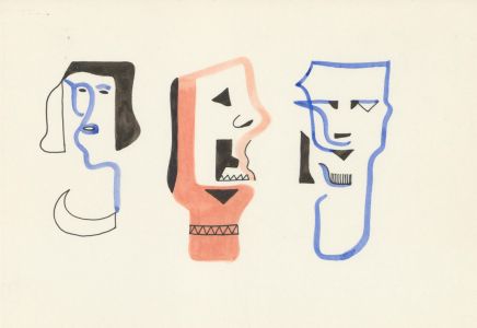 Arthur Mitson - 20th Century Pen and Ink Drawing, Abstract Masks