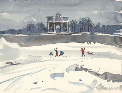 Ronald Olley (b.1923) - c. 2000 Watercolour, Wellington Arch in Winter