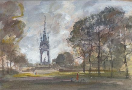 Ronald Olley (b.1923) - c. 2000 Watercolour, The Albert Memorial in Mist