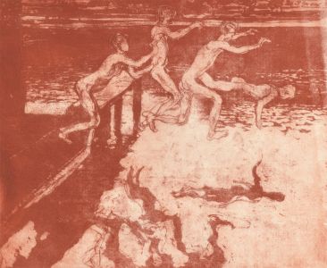 Ronald Olley (b.1923) - c. 2000 Etching, Swimming in the Serpentine III