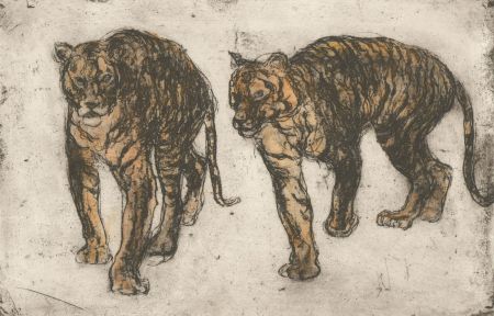 Ronald Olley (b.1923) - c. 2000 Etching, The Tigers