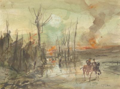 Ronald Olley (b.1923) - c. 2000 Watercolour, Wartime Landscape