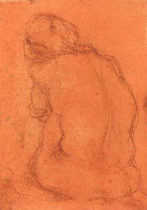 Ronald Olley (b.1923) - c. 2000 Etching, Sitting Nude in Orange