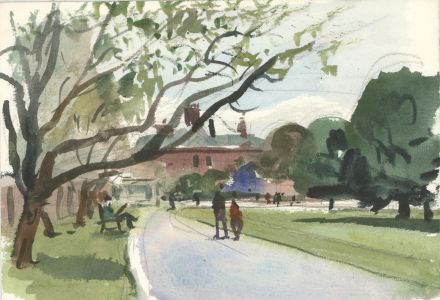Ronald Olley (b.1923) - c. 2000 Watercolour, The Morning Stroll