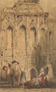E.L. Lund - 1875 Watercolour, Fountain at Rouen