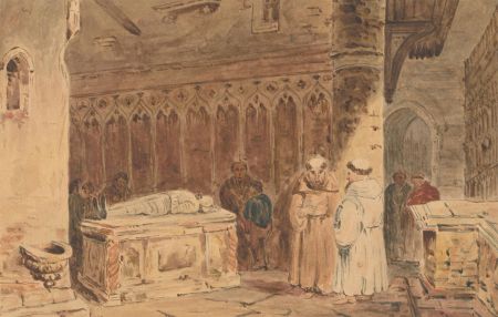 E.L. Lund - c.1875 Watercolour, Rouen Cathedral Interior