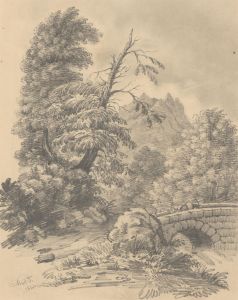 M.A.J - 1844 Graphite Drawing, English Landscape