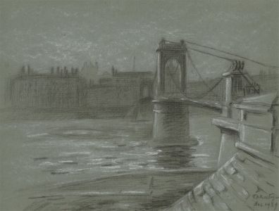 1929 Charcoal Drawing - River Bridge