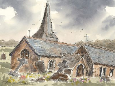 John A. Case - Signed Contemporary Watercolour, Stormy Church Study