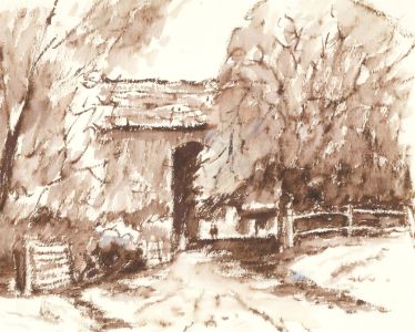John A. Case - Contemporary India Ink, Barnyard Archway Study