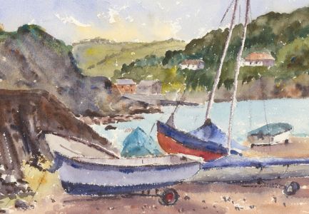 John A. Case - Contemporary Watercolour, Beach Study with a Boat