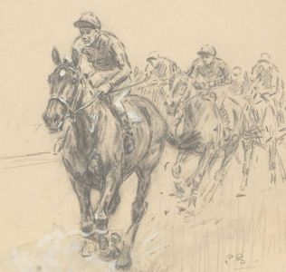 Peter Biegel (1913-1989) - 1955 Graphite Drawing, The Final Furlong