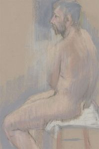Contemporary Pastel - Male Nude Seated with Stool