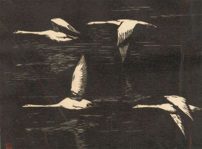 Liu Haiming (b.1954) - Signed 1992 Woodblock, White Swans