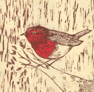 M.J.A - 2009 Woodcut, The Red Robin
