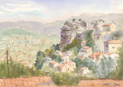 John A. Case - Signed Contemporary Watercolour, View over a Continental Village