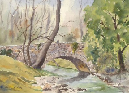 John A. Case - Signed Contemporary Watercolour, Study of a Bridge in the Woods