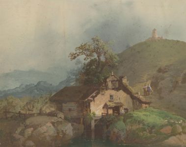 Late 19th Century Gouache - Cottage in a Landscape