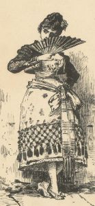 Early 20th Century Pen and Ink Drawing - Woman with a Fan